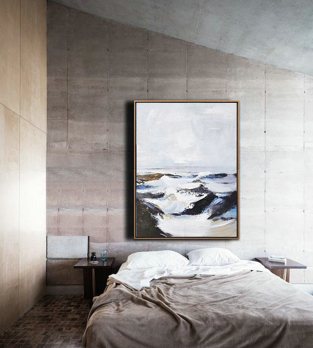 Extra Large Acrylic Painting On Canvas,Vertical Palette Knife Contemporary Art,Living Room Canvas Art,Black,Gray,White.etc